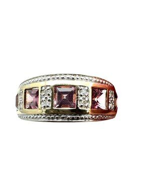 Womens Ring 14K Gold Purple Spinel Diamond Band 4.1 Grams Size 7 Estate Jewelry